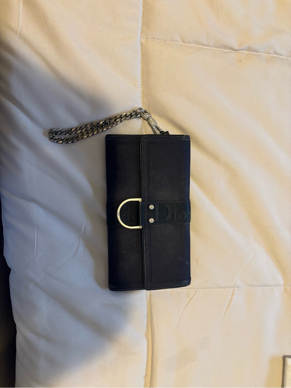 Dior Black Wristlet Clutch with Silver Chain Strap